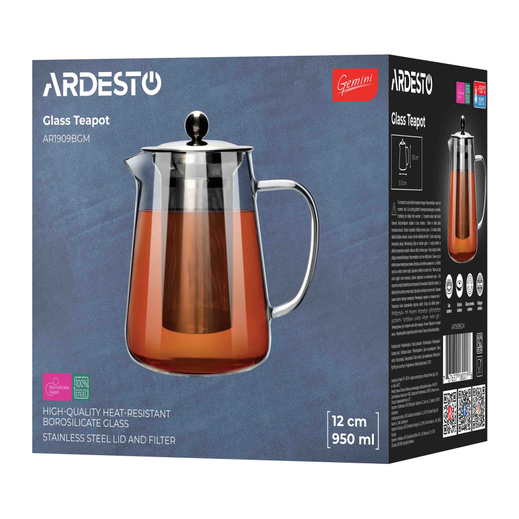 Заварник Ardesto Gemini Milano 950 мл, прозорий (AR1909BGM) - фото 2 Заварник Ardesto Gemini Milano 950 мл, прозорий (AR1909BGM) - фото 2