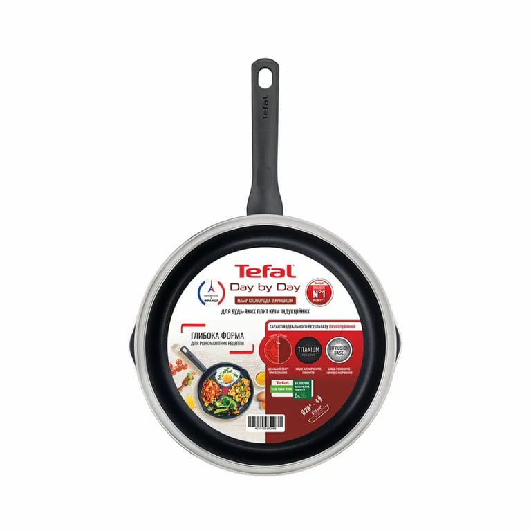 Сковорода Tefal Day by Day 28 см, з кришкою, алюміній, бакеліт, скло, чорний (B5580623UA) - фото 8