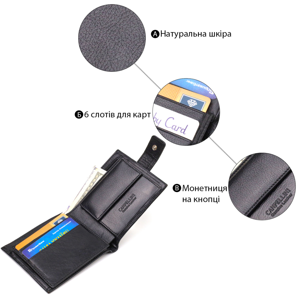 Гаманець Canpellini З натуральної шкіри Чорний (21772) - фото 4 Гаманець Canpellini З натуральної шкіри Чорний (21772) - фото 4