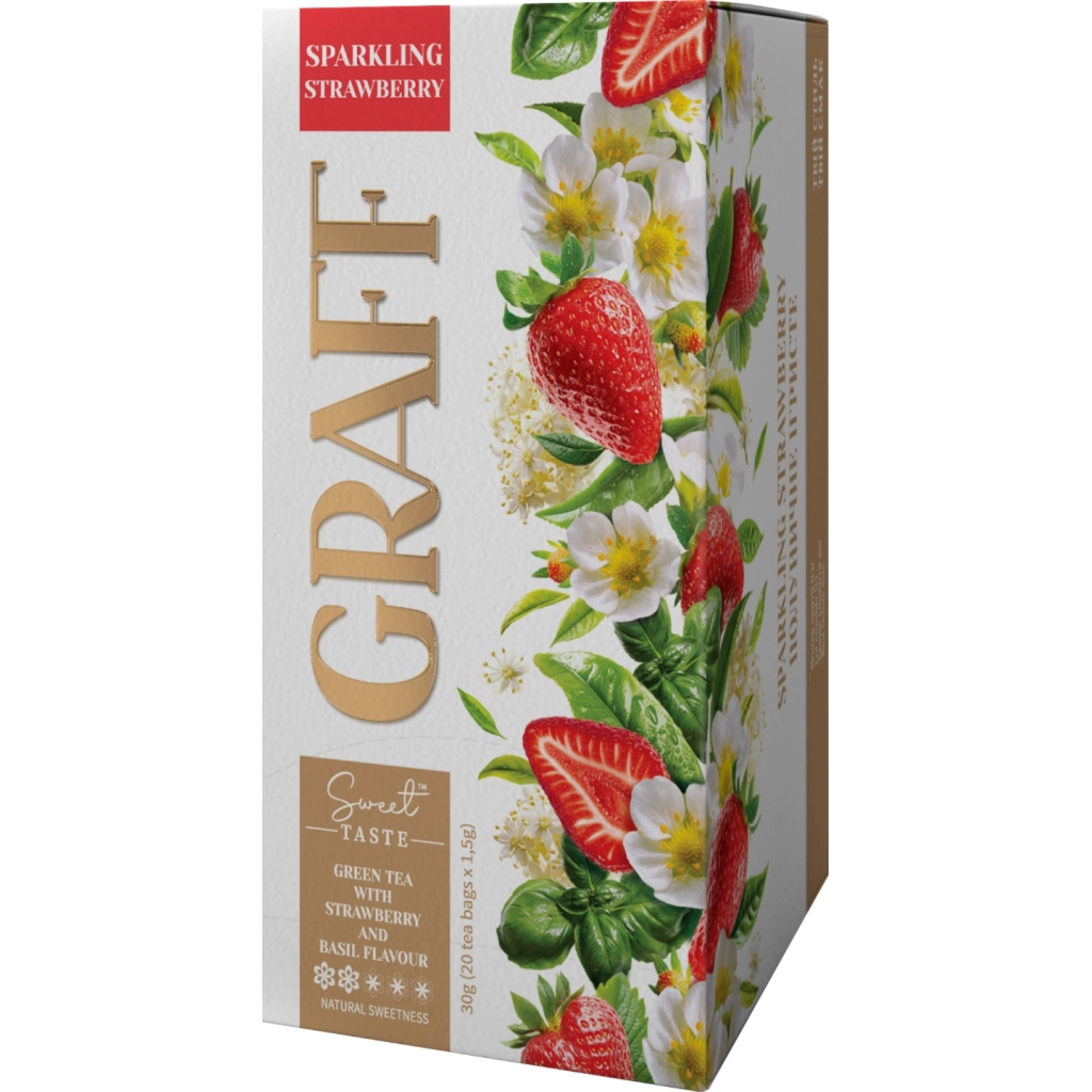 Чай Graff Sparkling Strawberry з ароматом полуниці та базиліка 20x1.5 г (4820279612263) Чай Graff Sparkling Strawberry з ароматом полуниці та базиліка 20x1.5 г (4820279612263)