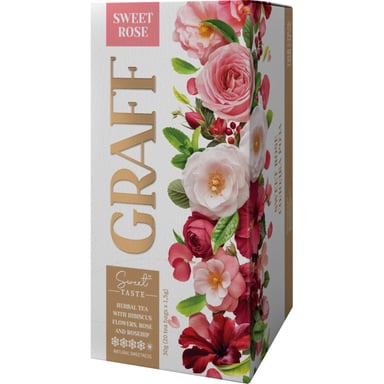 Чай Graff Sweet Rose з квітів гібіскуса, троянди та шипшини 20x1.5 г (4820279612300) - фото 1