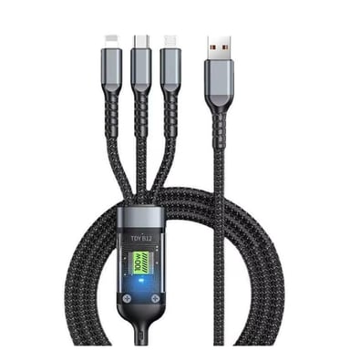 Дата кабель USB 2.0 AM to Lightning + Micro 5P + USB-C 1.2m 100W nylon black XoKo (SC-3100) - фото 1