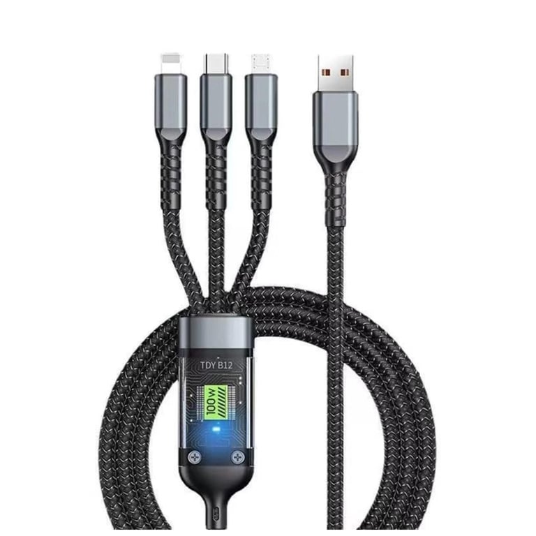 Дата кабель USB 2.0 AM to Lightning + Micro 5P + USB-C 1.2m 100W nylon black XoKo (SC-3100) - фото 1