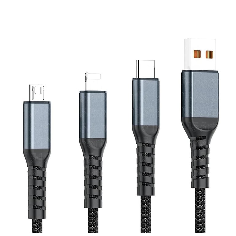 Дата кабель USB 2.0 AM to Lightning + Micro 5P + USB-C 1.2m 100W nylon black XoKo (SC-3100) - фото 2