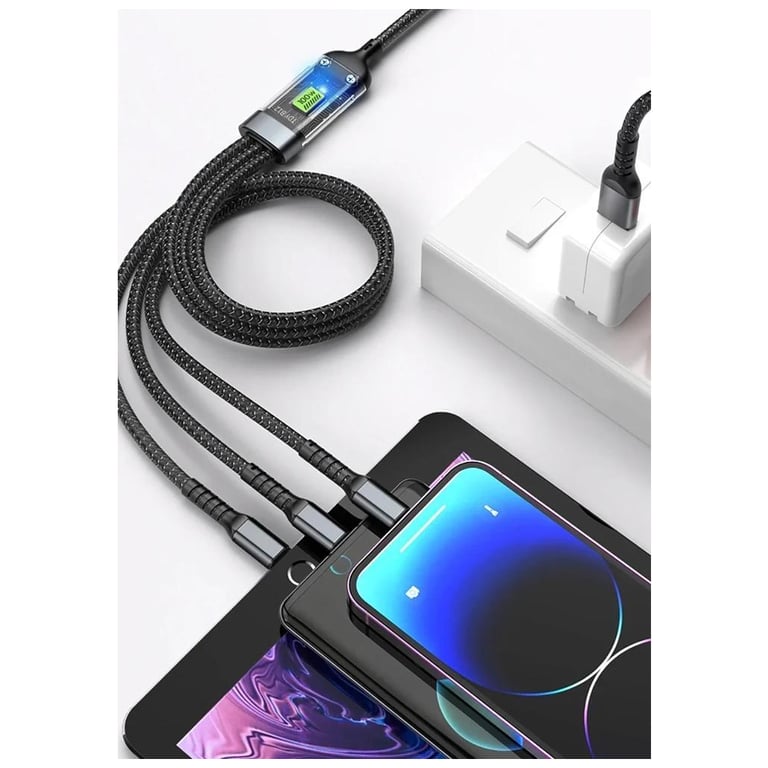 Дата кабель USB 2.0 AM to Lightning + Micro 5P + USB-C 1.2m 100W nylon black XoKo (SC-3100) - фото 3