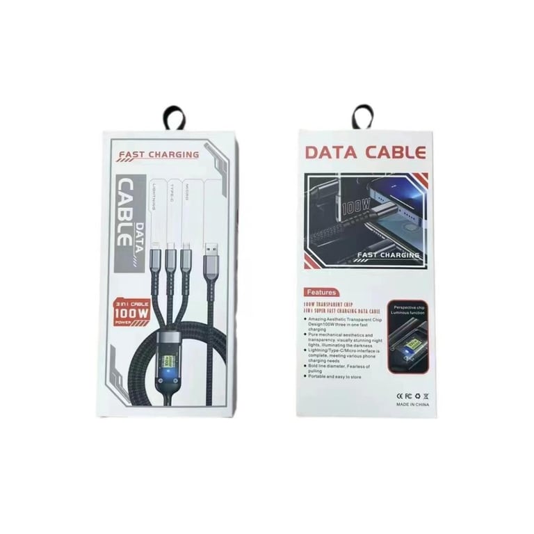 Дата кабель USB 2.0 AM to Lightning + Micro 5P + USB-C 1.2m 100W nylon black XoKo (SC-3100) - фото 4