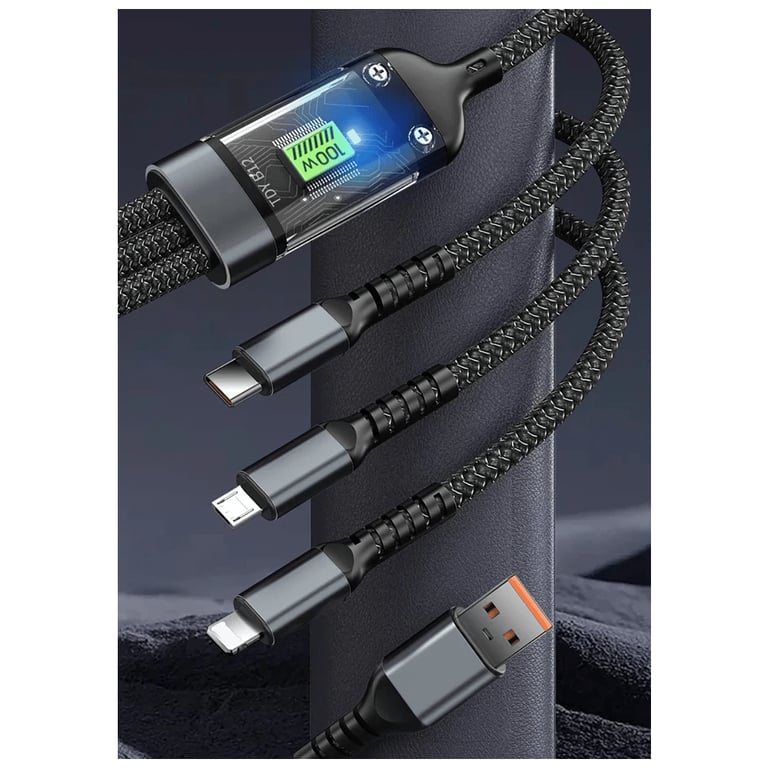 Дата кабель USB 2.0 AM to Lightning + Micro 5P + USB-C 1.2m 100W nylon black XoKo (SC-3100) - фото 8
