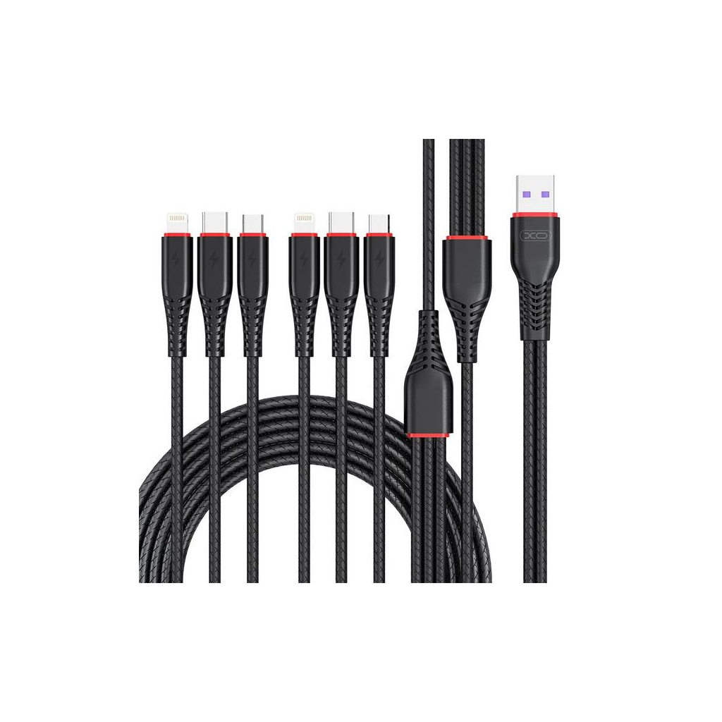 Дата кабель USB 2.0 AM to 2xLightning + 2xMicro 5P + 2xUSB-C 1.2m black XO (XO-NB196-6in1) Дата кабель USB 2.0 AM to 2xLightning + 2xMicro 5P + 2xUSB-C 1.2m black XO (XO-NB196-6in1)