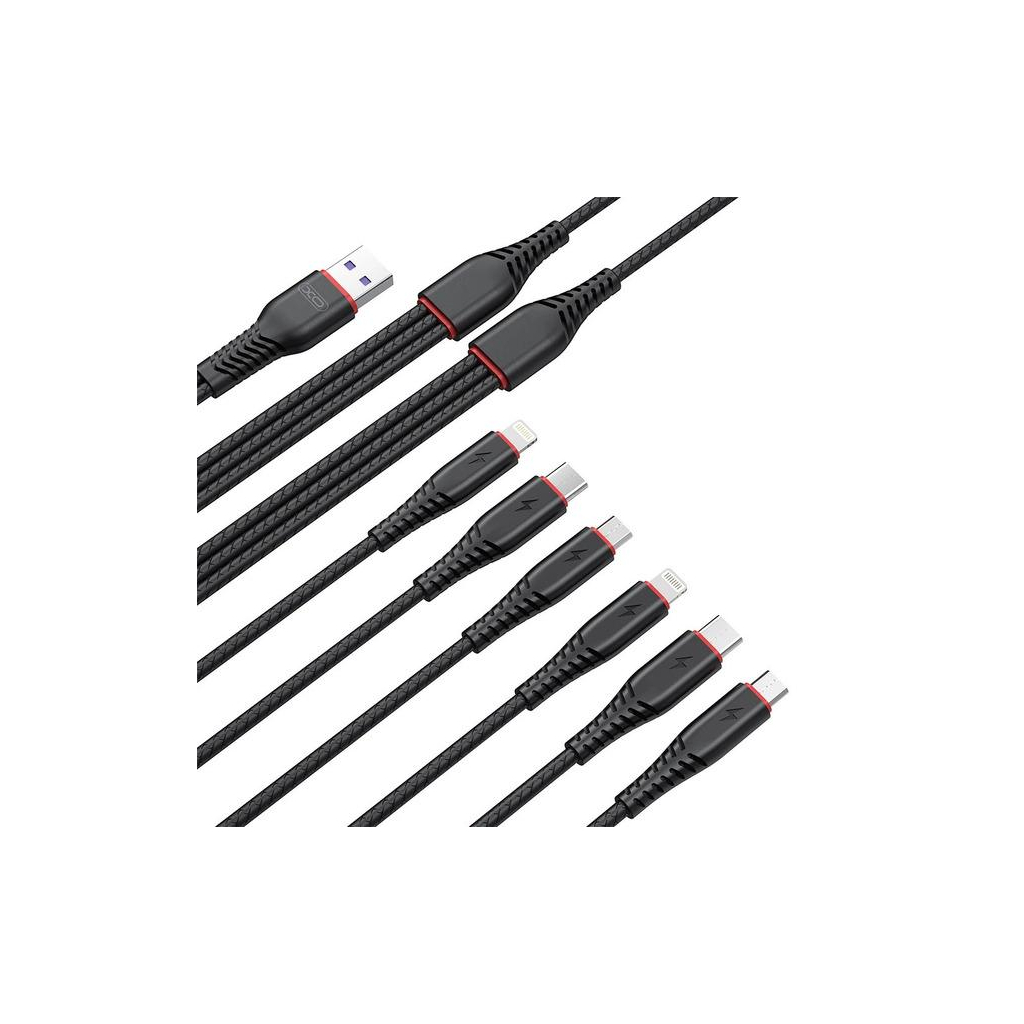 Дата кабель USB 2.0 AM to 2xLightning + 2xMicro 5P + 2xUSB-C 1.2m black XO (XO-NB196-6in1) - фото 2 Дата кабель USB 2.0 AM to 2xLightning + 2xMicro 5P + 2xUSB-C 1.2m black XO (XO-NB196-6in1) - фото 2