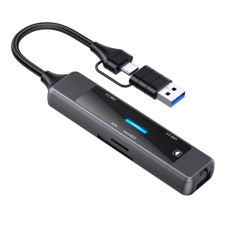 Концентратор XoKo USB-C 5-in-1 USB 3.0 + USB 2.0 + SD/TF + RJ45 100Mbps silver (XK-AC-350) - фото 1