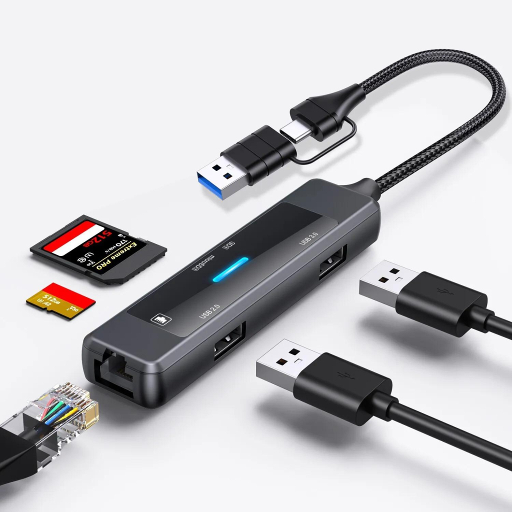 Концентратор XoKo USB-C 5-in-1 USB 3.0 + USB 2.0 + SD/TF + RJ45 100Mbps silver (XK-AC-350) - фото 10 Концентратор XoKo USB-C 5-in-1 USB 3.0 + USB 2.0 + SD/TF + RJ45 100Mbps silver (XK-AC-350) - фото 10