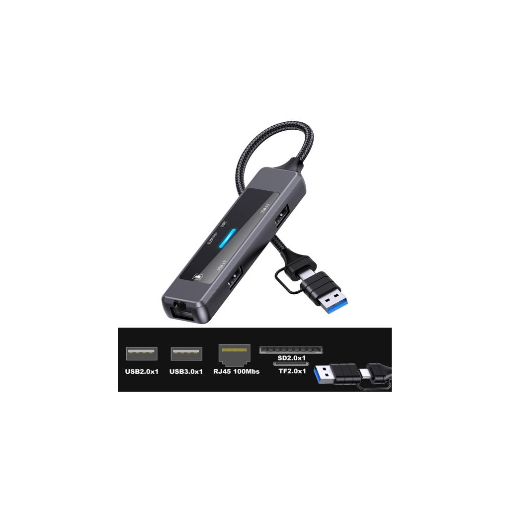 Концентратор XoKo USB-C 5-in-1 USB 3.0 + USB 2.0 + SD/TF + RJ45 100Mbps silver (XK-AC-350) - фото 2 Концентратор XoKo USB-C 5-in-1 USB 3.0 + USB 2.0 + SD/TF + RJ45 100Mbps silver (XK-AC-350) - фото 2