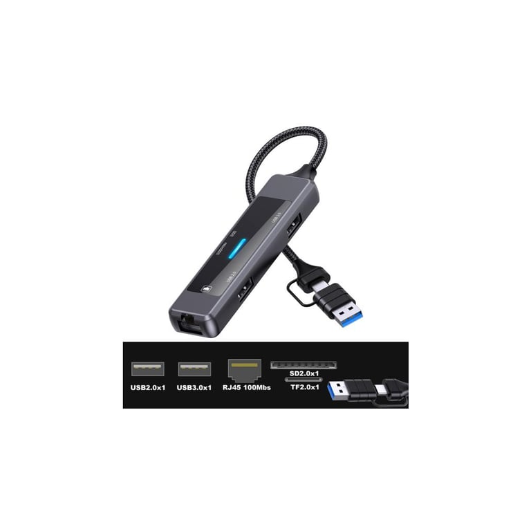 Концентратор XoKo USB-C 5-in-1 USB 3.0 + USB 2.0 + SD/TF + RJ45 100Mbps silver (XK-AC-350) - фото 2