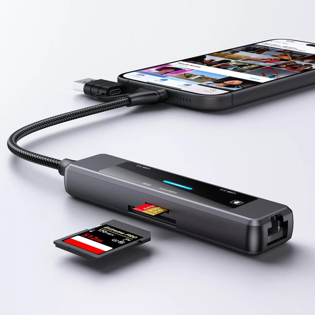 Концентратор XoKo USB-C 5-in-1 USB 3.0 + USB 2.0 + SD/TF + RJ45 100Mbps silver (XK-AC-350) - фото 7 Концентратор XoKo USB-C 5-in-1 USB 3.0 + USB 2.0 + SD/TF + RJ45 100Mbps silver (XK-AC-350) - фото 7