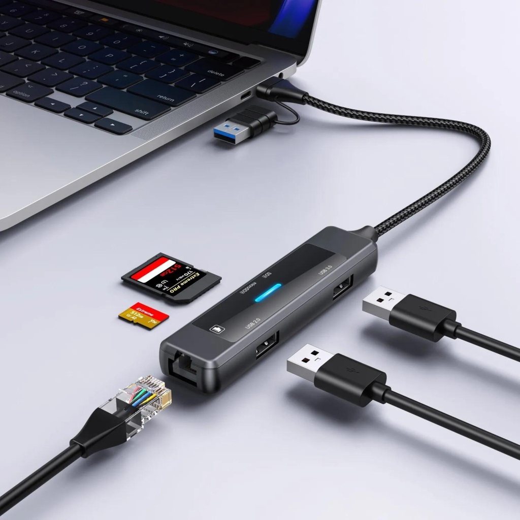 Концентратор XoKo USB-C 5-in-1 USB 3.0 + USB 2.0 + SD/TF + RJ45 100Mbps silver (XK-AC-350) - фото 8 Концентратор XoKo USB-C 5-in-1 USB 3.0 + USB 2.0 + SD/TF + RJ45 100Mbps silver (XK-AC-350) - фото 8