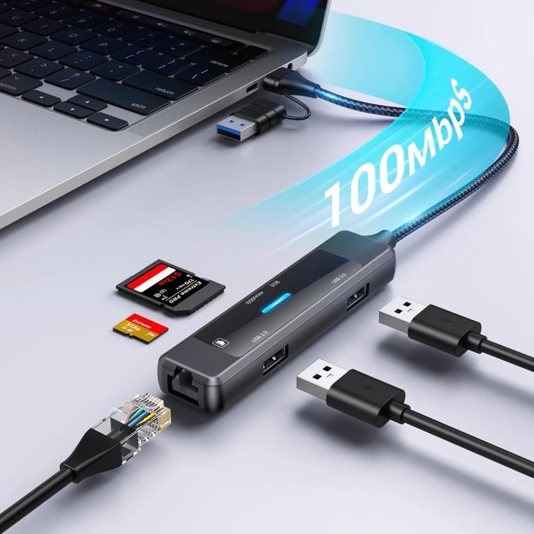 Концентратор XoKo USB-C 5-in-1 USB 3.0 + USB 2.0 + SD/TF + RJ45 100Mbps silver (XK-AC-350) - фото 9