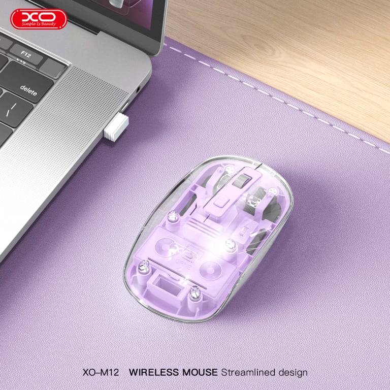 Мишка XO M12 Wireless Transparent/Pink (M12 Purple) - фото 6