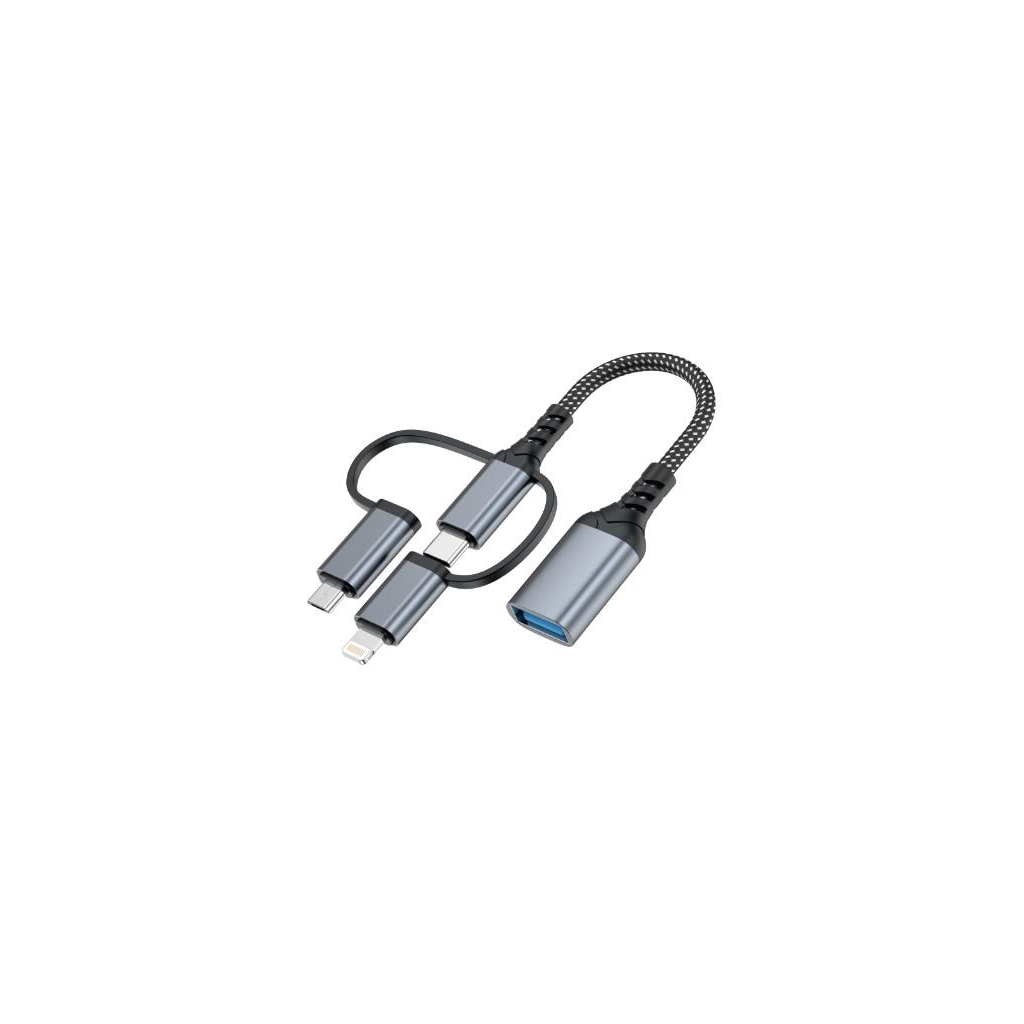 Перехідник OTG USB 3.0 AF to USB-C + Micro 5P + Lightning 0.11m 60W XoKo (XK-AC-155) Перехідник OTG USB 3.0 AF to USB-C + Micro 5P + Lightning 0.11m 60W XoKo (XK-AC-155)