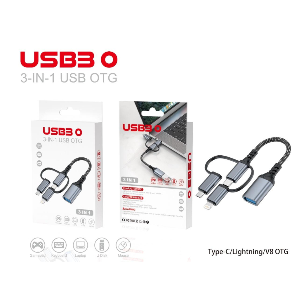 Перехідник OTG USB 3.0 AF to USB-C + Micro 5P + Lightning 0.11m 60W XoKo (XK-AC-155) - фото 5 Перехідник OTG USB 3.0 AF to USB-C + Micro 5P + Lightning 0.11m 60W XoKo (XK-AC-155) - фото 5