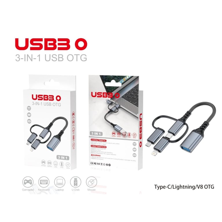 Перехідник OTG USB 3.0 AF to USB-C + Micro 5P + Lightning 0.11m 60W XoKo (XK-AC-155) - фото 5