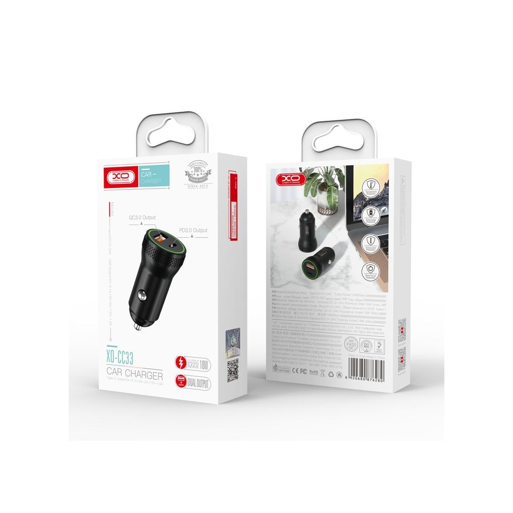 Зарядний пристрій XO 1xUSB QC3.0 + 1xUSB-C PD18W black (CC33-BK) - фото 7 Зарядний пристрій XO 1xUSB QC3.0 + 1xUSB-C PD18W black (CC33-BK) - фото 7