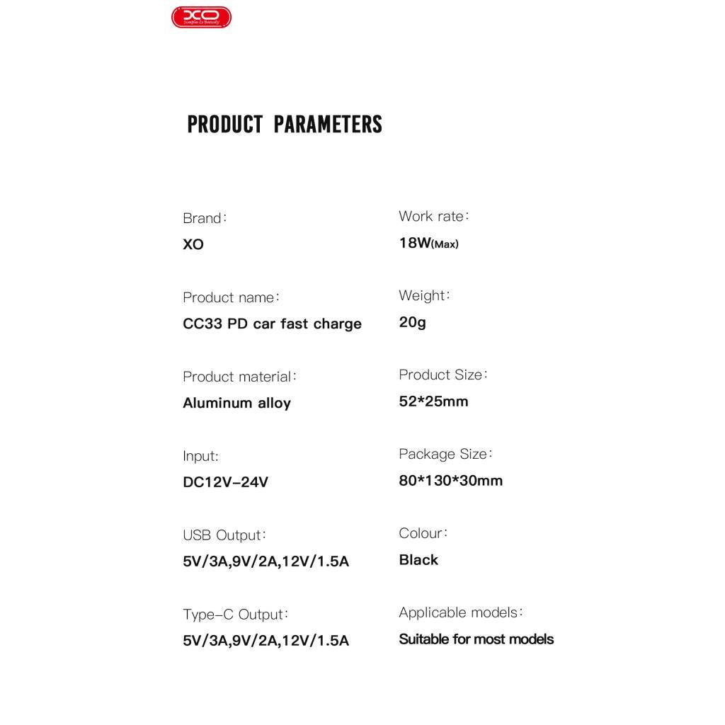 Зарядний пристрій XO 1xUSB QC3.0 + 1xUSB-C PD18W black (CC33-BK) - фото 9 Зарядний пристрій XO 1xUSB QC3.0 + 1xUSB-C PD18W black (CC33-BK) - фото 9
