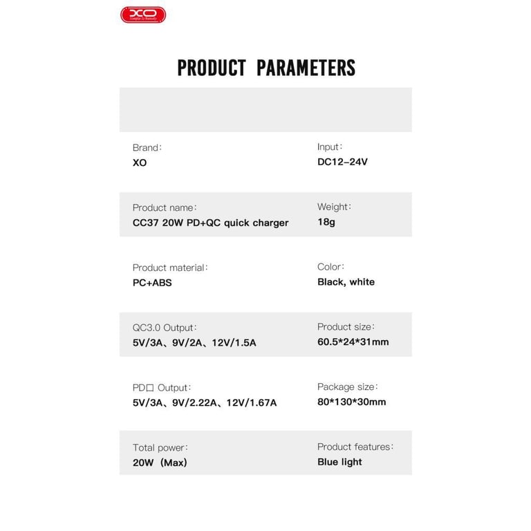 Зарядний пристрій XO 1xUSB QC3.0 + 1xUSB-C PD20W white (CC37-WH) - фото 3