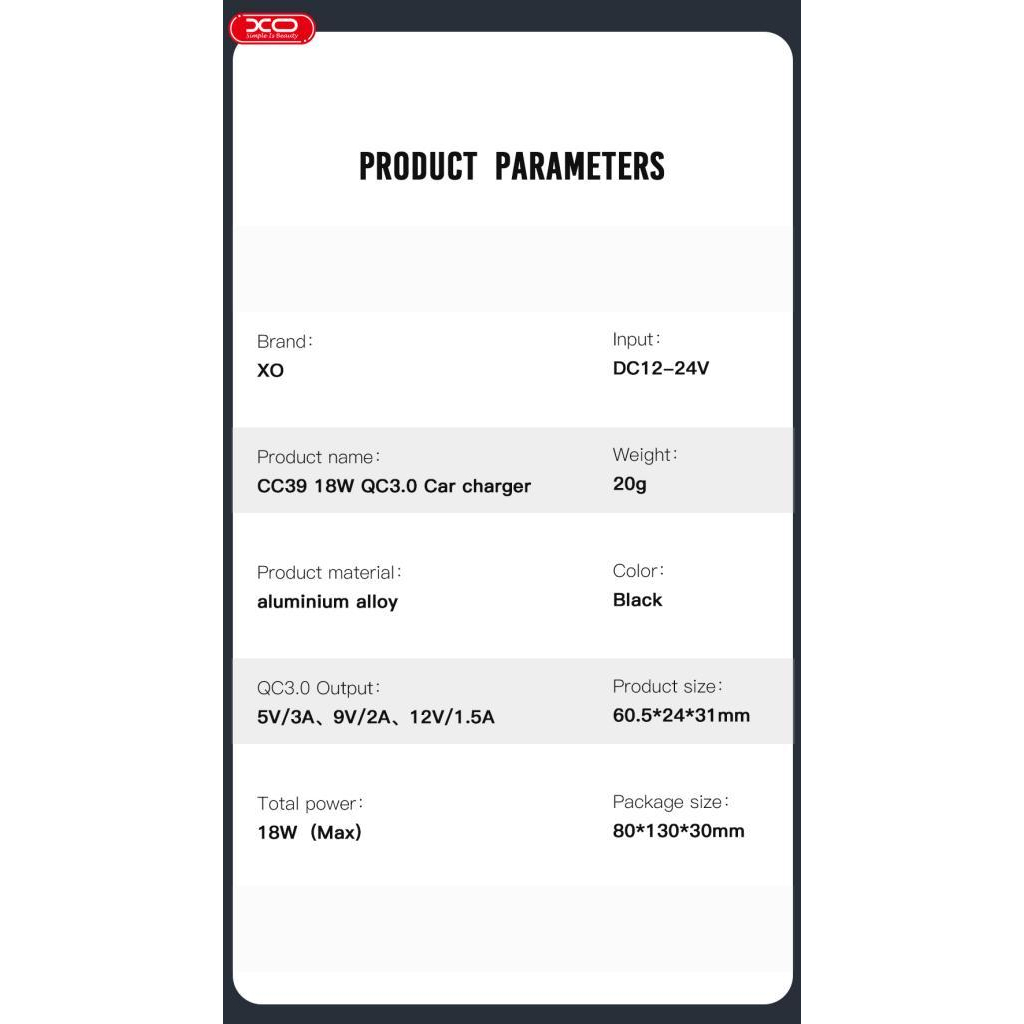 Зарядний пристрій XO USB QC3.0 black (CC39-BK) - фото 4 Зарядний пристрій XO USB QC3.0 black (CC39-BK) - фото 4