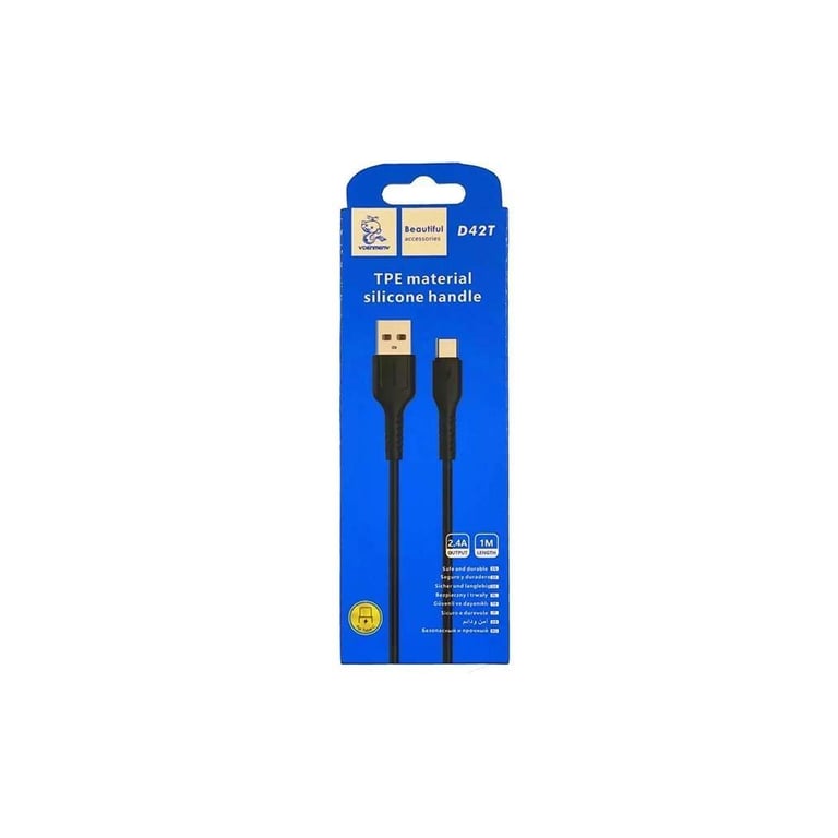 Дата кабель USB 2.0 AM to USB-C 1.0m 2.4A silicone black Denmen (DM-D42T-BK) - фото 2