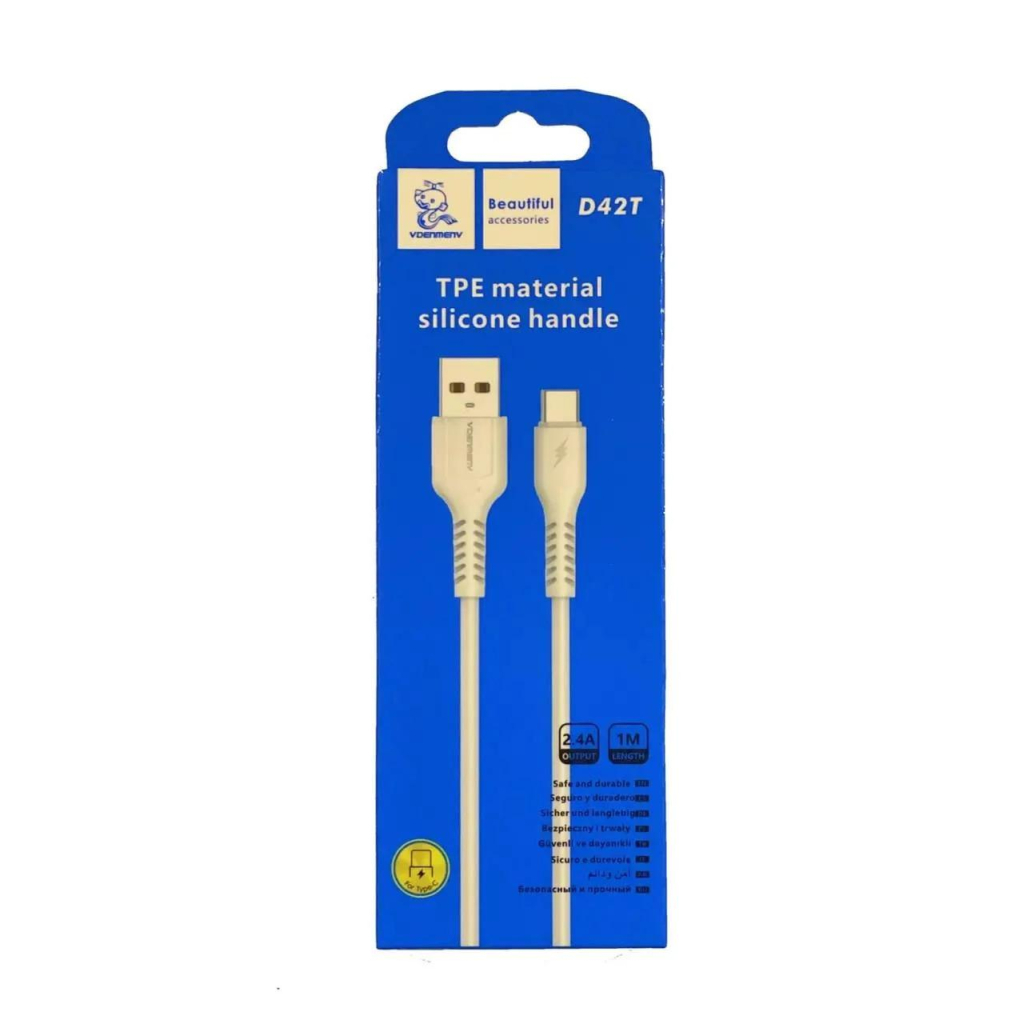 Дата кабель USB 2.0 AM to USB-C 1.0m 2.4A silicone white Denmen (DM-D42T-WH) - фото 4 Дата кабель USB 2.0 AM to USB-C 1.0m 2.4A silicone white Denmen (DM-D42T-WH) - фото 4