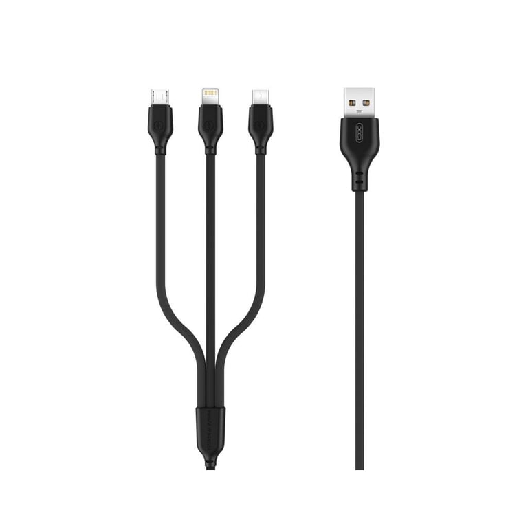 Дата кабель USB 2.0 AM to Lightning + Micro 5P + USB-C 1.0m 2.1A black XO (NB103-3in1-1-BK) - фото 1