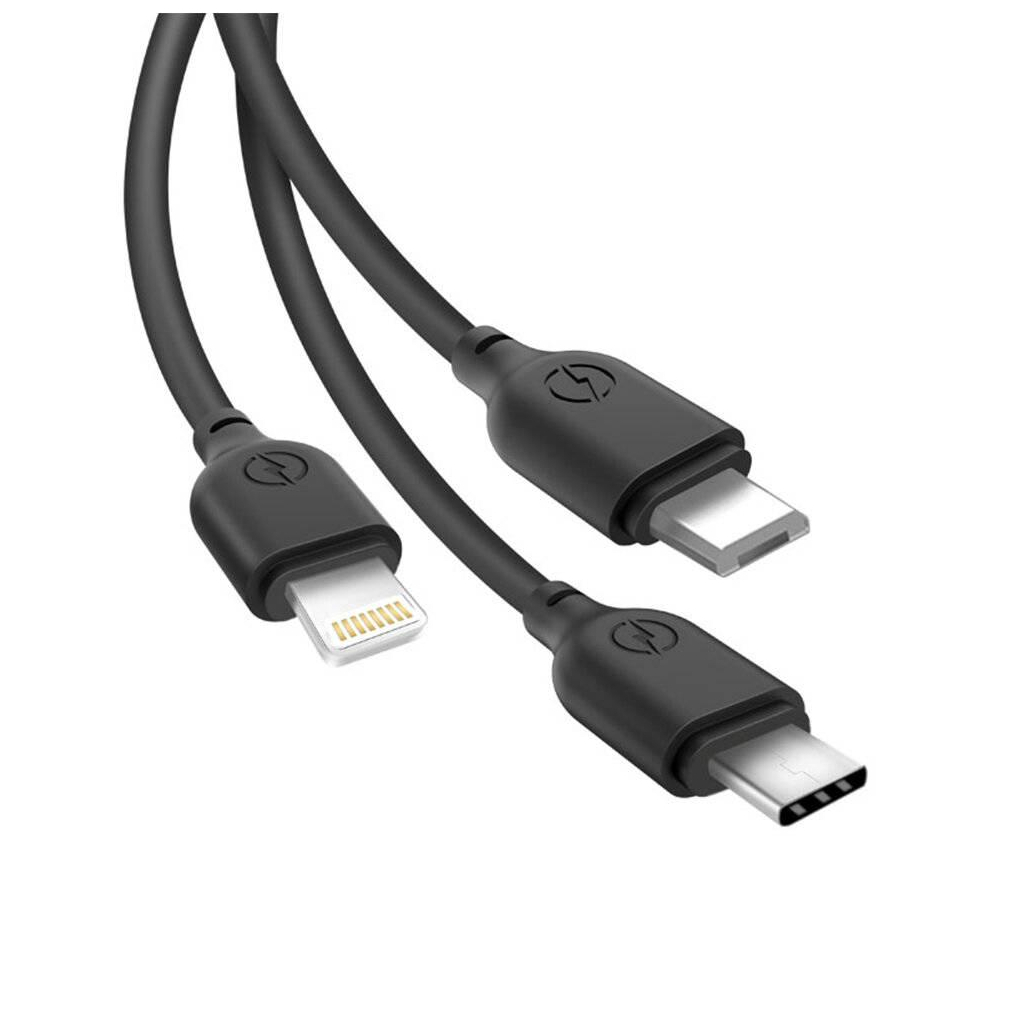 Дата кабель USB 2.0 AM to Lightning + Micro 5P + USB-C 1.0m 2.1A black XO (NB103-3in1-1-BK) - фото 3 Дата кабель USB 2.0 AM to Lightning + Micro 5P + USB-C 1.0m 2.1A black XO (NB103-3in1-1-BK) - фото 3