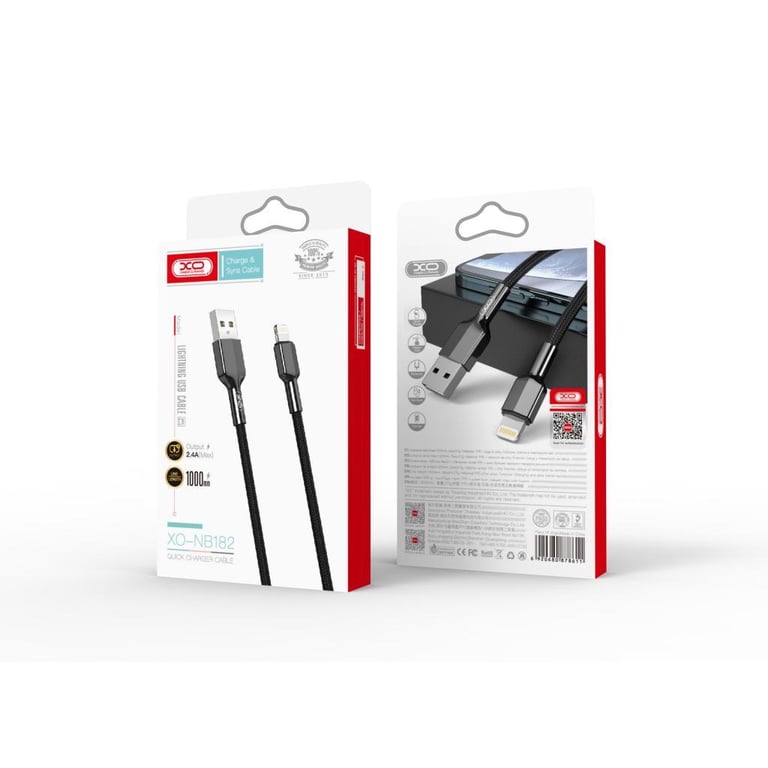 Дата кабель USB 2.0 AM to Lightning 1.0m 2.4A black XO (NB182-L-1-BK) - фото 2