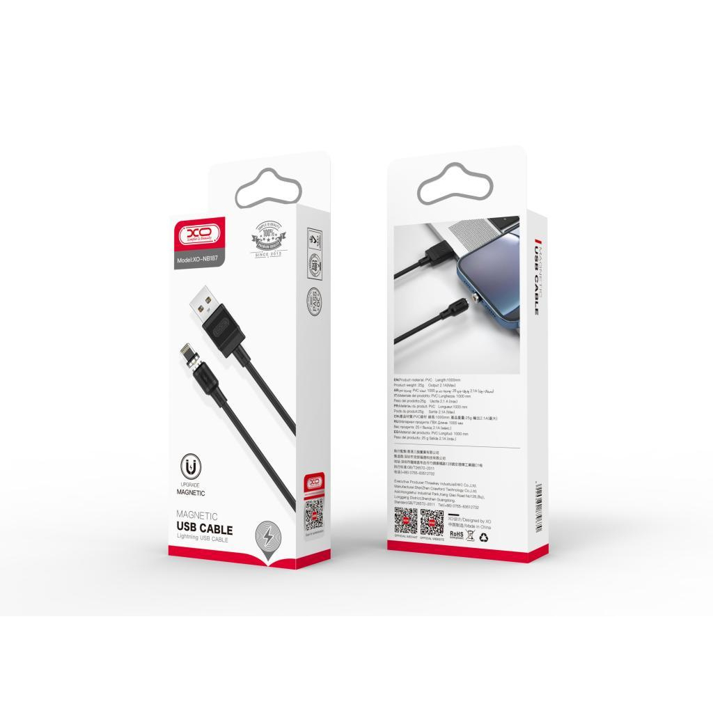 Дата кабель USB 2.0 AM to Lightning 1.0m 2.1A magnetic pvc black XO (NB187-L-1-BK) - фото 3 Дата кабель USB 2.0 AM to Lightning 1.0m 2.1A magnetic pvc black XO (NB187-L-1-BK) - фото 3