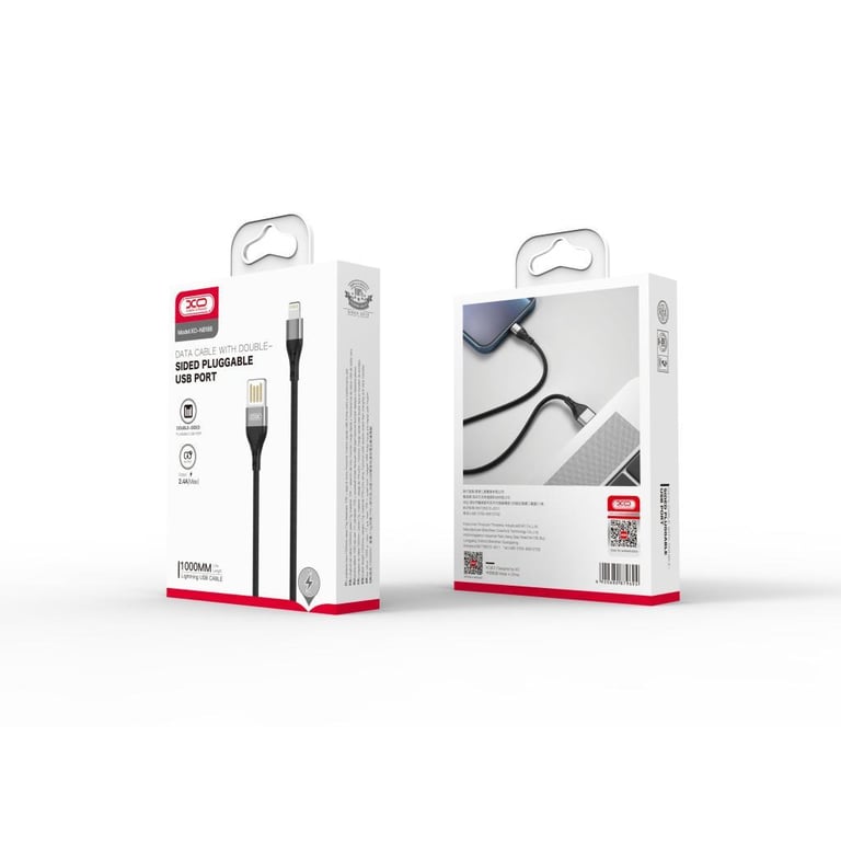 Дата кабель USB 2.0 AM to Lightning 1.0m 2.4A double-side grey XO (NB188-L-1-GR) - фото 5