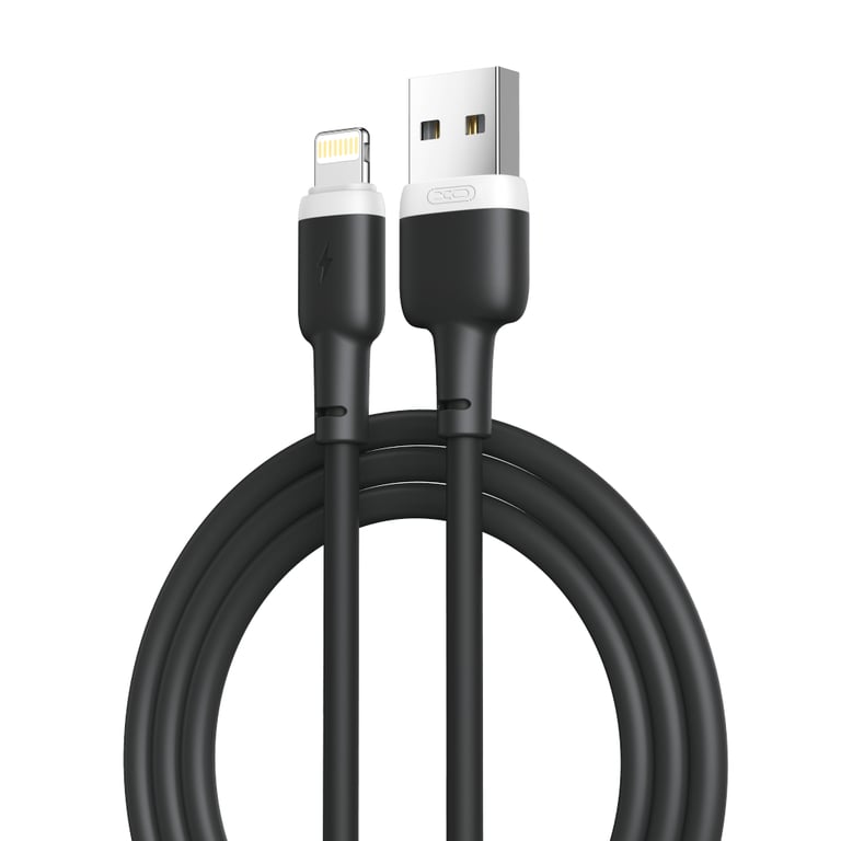 Дата кабель USB 2.0 AM to Lightning 1.0m 2.1A silicone black XO (NB208-L-1-BK) - фото 1