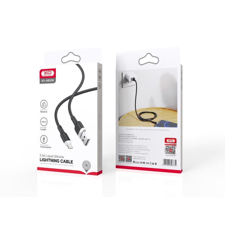 Дата кабель USB 2.0 AM to Lightning 1.0m 2.1A silicone black XO (NB208-L-1-BK) - фото 3