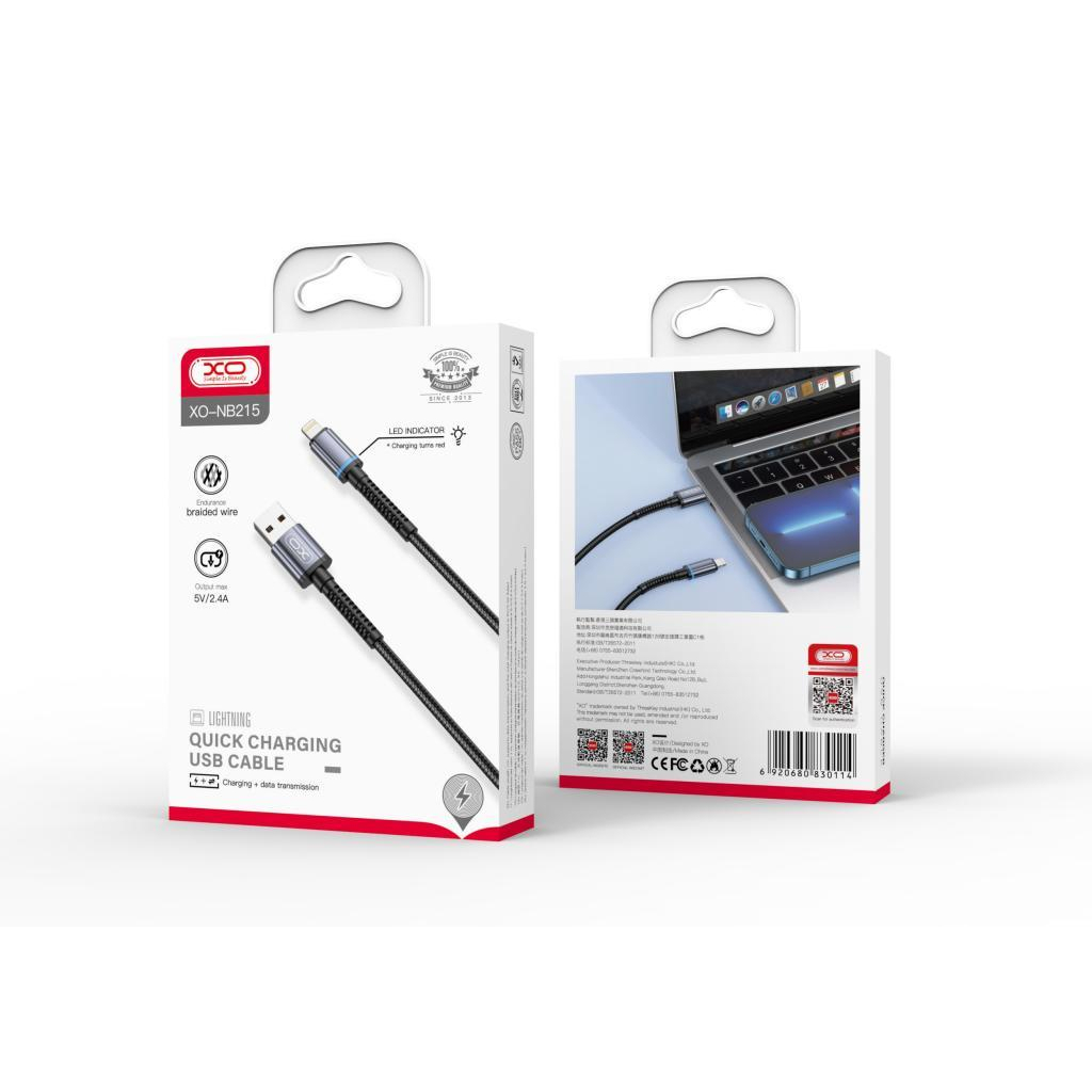 Дата кабель USB 2.0 AM to Lightning 1.0m 2.4A black XO (NB215-L-1-BK) - фото 3 Дата кабель USB 2.0 AM to Lightning 1.0m 2.4A black XO (NB215-L-1-BK) - фото 3