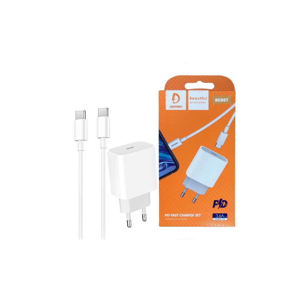 Зарядний пристрій Denmen USB-C PD20W 3.6A + cable USB-C to USB-C white (DM-DC06T-WH) - фото 2 Зарядний пристрій Denmen USB-C PD20W 3.6A + cable USB-C to USB-C white (DM-DC06T-WH) - фото 2
