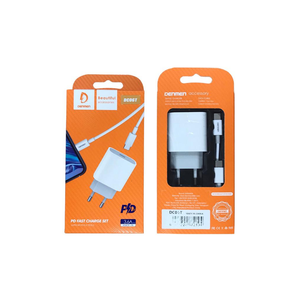 Зарядний пристрій Denmen USB-C PD20W 3.6A + cable USB-C to USB-C white (DM-DC06T-WH) - фото 5 Зарядний пристрій Denmen USB-C PD20W 3.6A + cable USB-C to USB-C white (DM-DC06T-WH) - фото 5