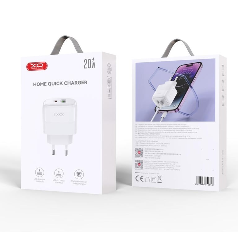 Зарядний пристрій XO 1xUSB QC3.0 + 1xUSB-C PD20W (XO-QC37) - фото 3