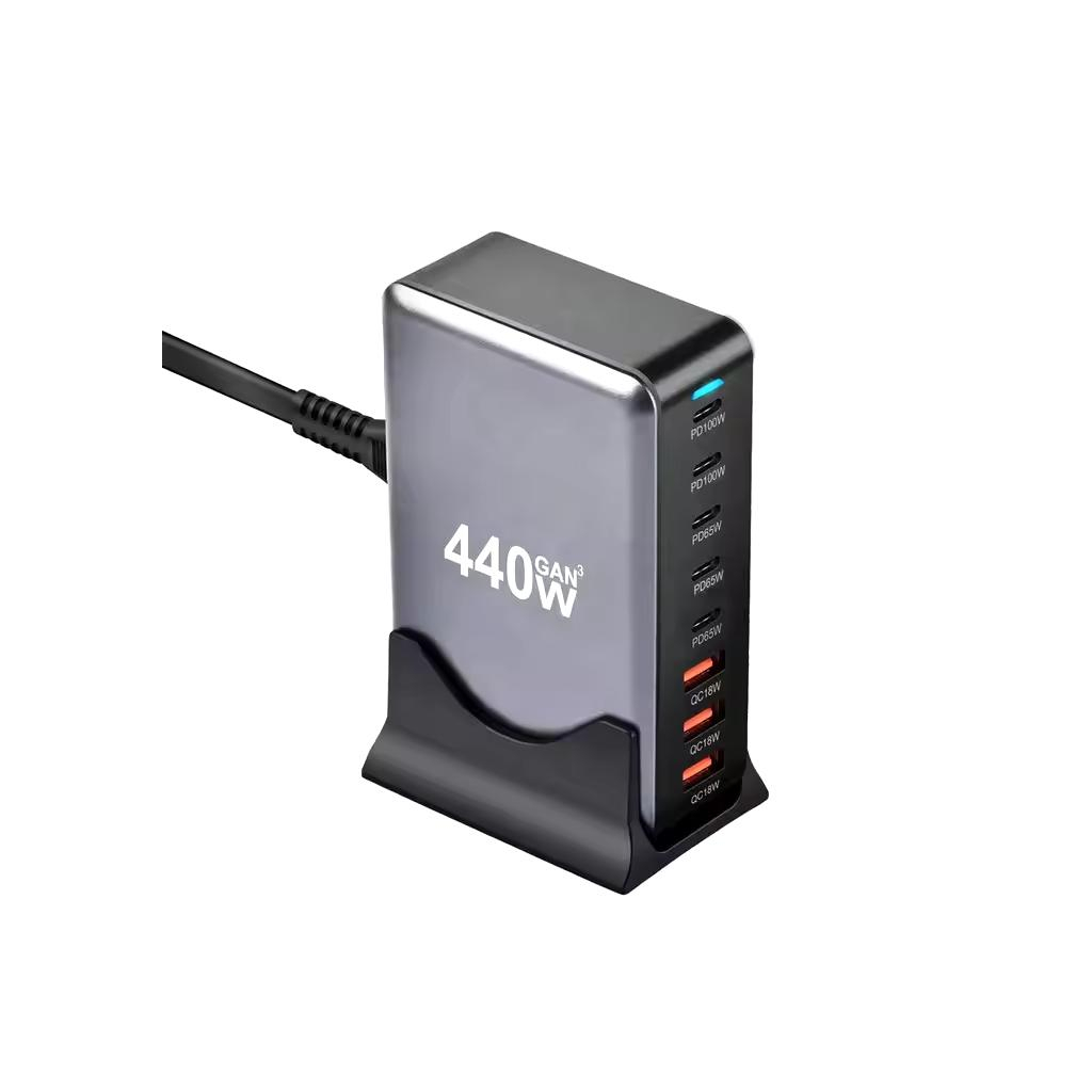 Зарядний пристрій XoKo 2xUSB-С PD100W + 3xUSB-С PD65W + 3xUSB QC18W 440W GaN (QC-400) - фото 1