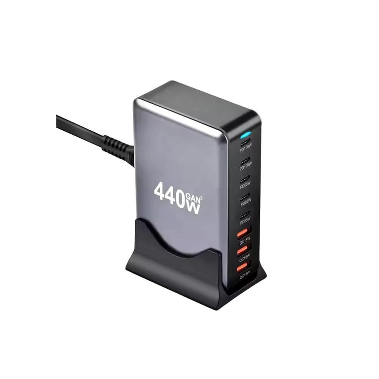 Зарядний пристрій XoKo 2xUSB-С PD100W + 3xUSB-С PD65W + 3xUSB QC18W 440W GaN (QC-400) - фото 1