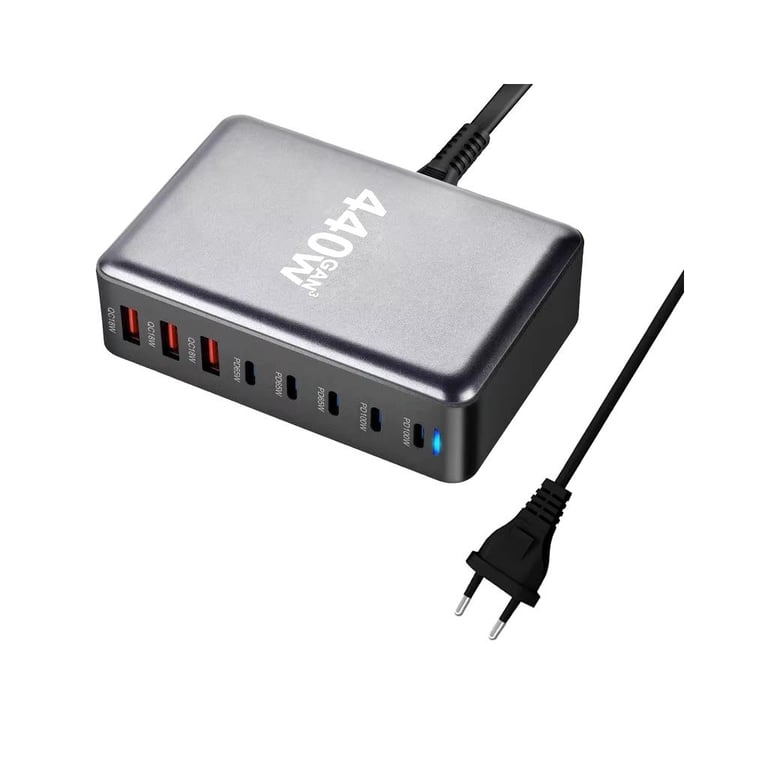 Зарядний пристрій XoKo 2xUSB-С PD100W + 3xUSB-С PD65W + 3xUSB QC18W 440W GaN (QC-400) - фото 2