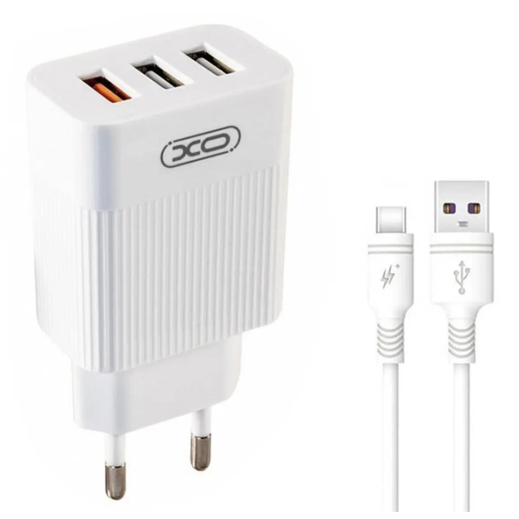 Зарядний пристрій XO 1xUSB QC3.0 18W + 2xUSB 2.4A + cable USB-C white (L72-TC-WH)