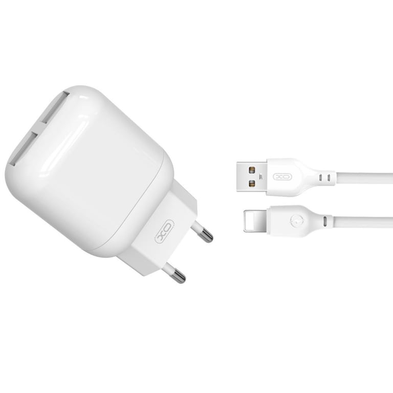 Зарядний пристрій XO 2xUSB 2.4A + cable USB to Lightning white (L78-L-WH) - фото 1