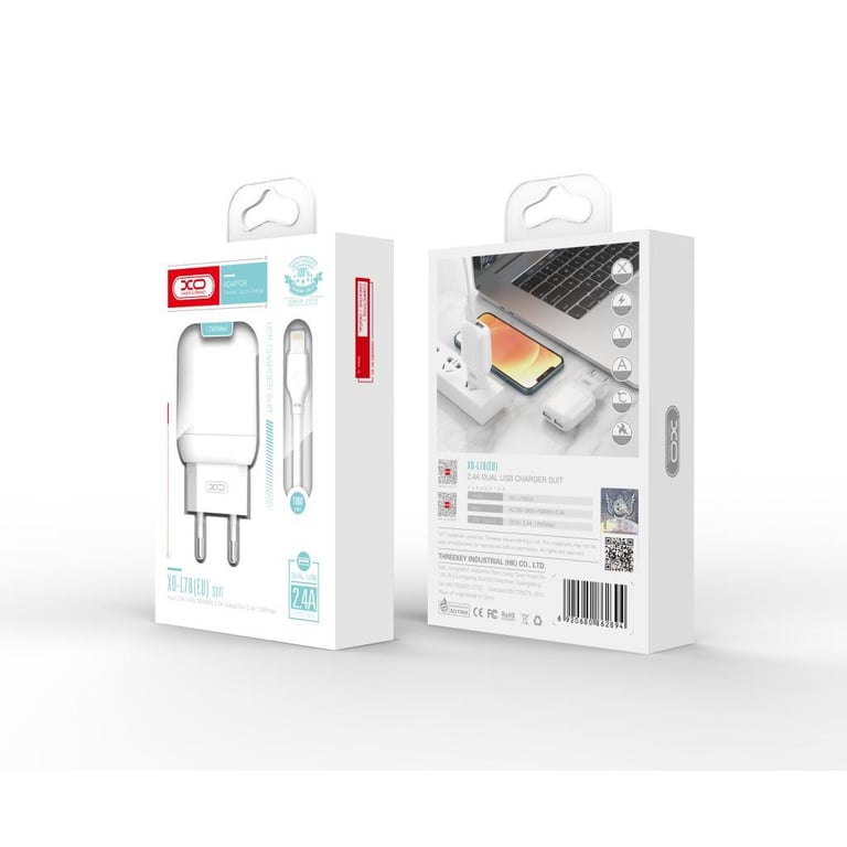 Зарядний пристрій XO 2xUSB 2.4A + cable USB to Lightning white (L78-L-WH) - фото 4