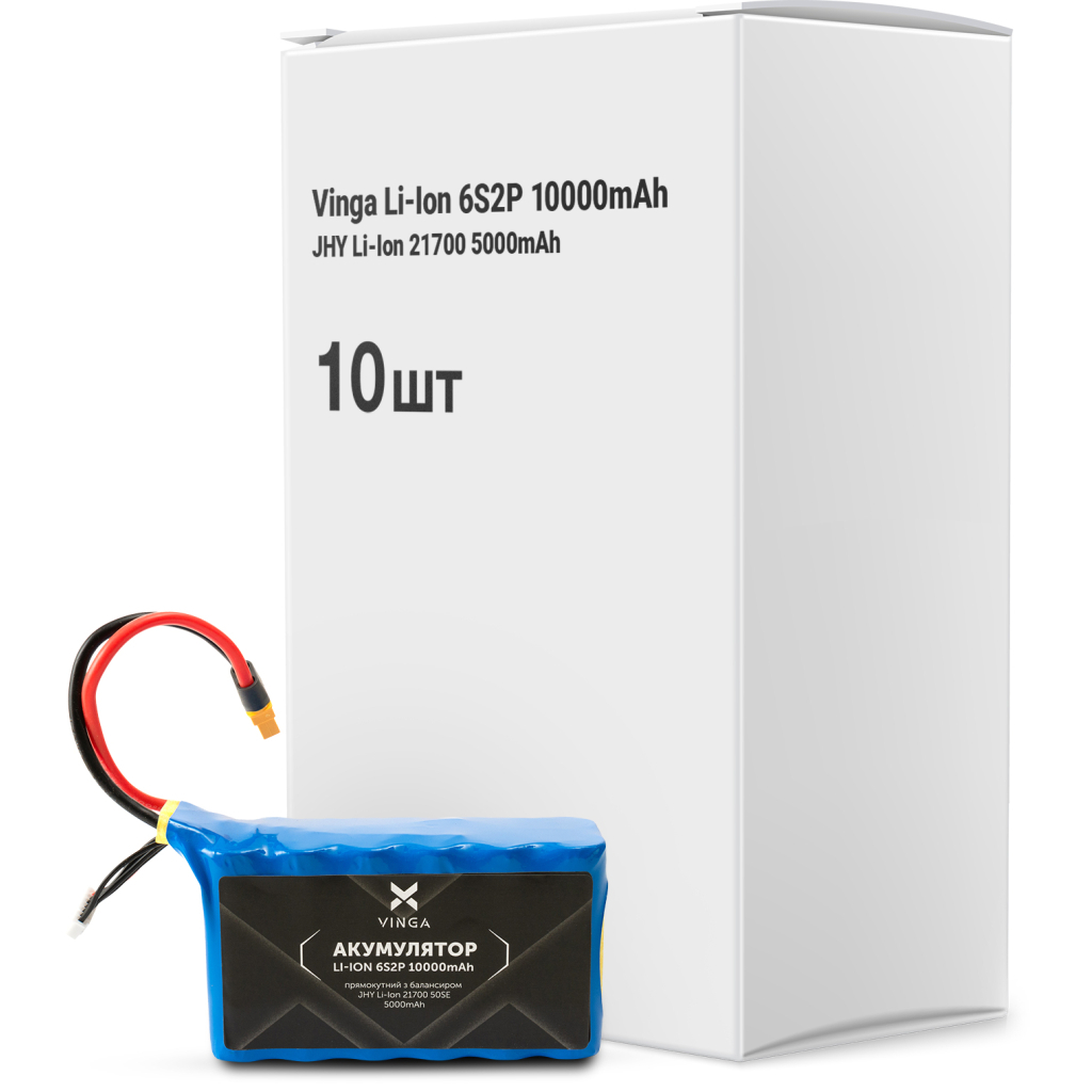 Акумуляторний блок Vinga Li-Ion 6S2P 10000mAh коробка 10 шт (JHY Li-Ion 21700 5000mAh) (V6S2P-10PCS-10000MAH) Акумуляторний блок Vinga Li-Ion 6S2P 10000mAh коробка 10 шт (JHY Li-Ion 21700 5000mAh) (V6S2P-10PCS-10000MAH)