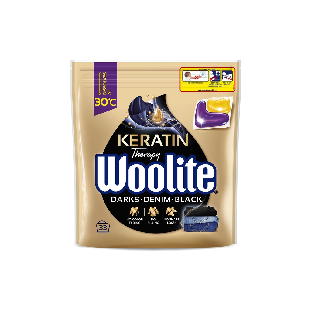 Капсули для прання Woolite Для чорних та джинсових тканин З кератином 33 шт. (5900627094145) Капсули для прання Woolite Для чорних та джинсових тканин З кератином 33 шт. (5900627094145)