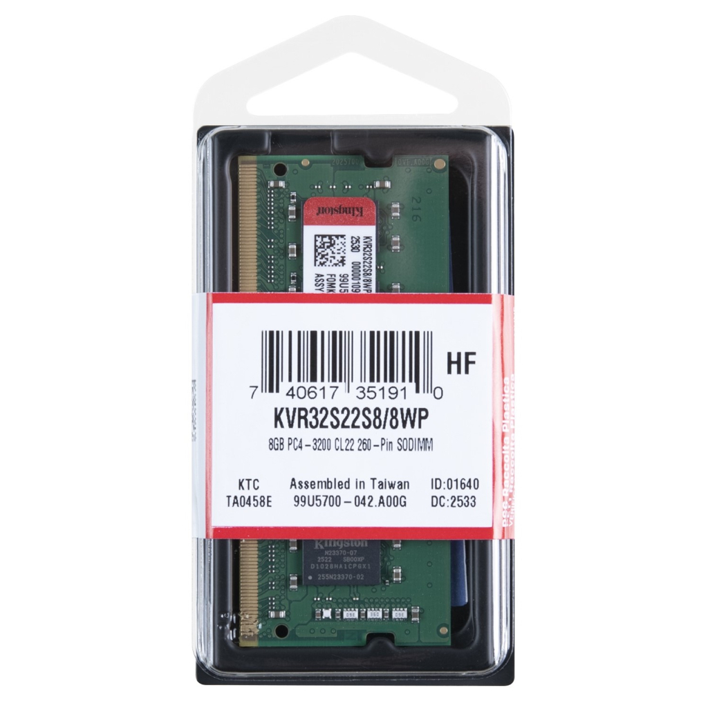 Модуль пам'яті для ноутбука SoDIMM DDR4 8GB 3200 MHz Kingston (KVR32S22S8/8WP) - фото 2 Модуль пам'яті для ноутбука SoDIMM DDR4 8GB 3200 MHz Kingston (KVR32S22S8/8WP) - фото 2